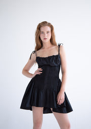 Pleated Flared Dress in Black