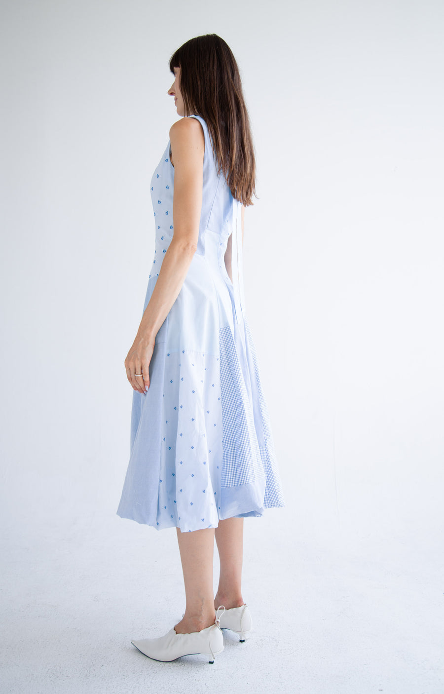 Bow Neck Bubble Dress in Blue