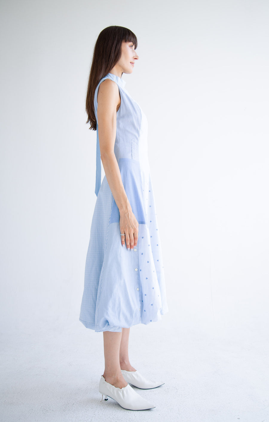 Bow Neck Bubble Dress in Blue