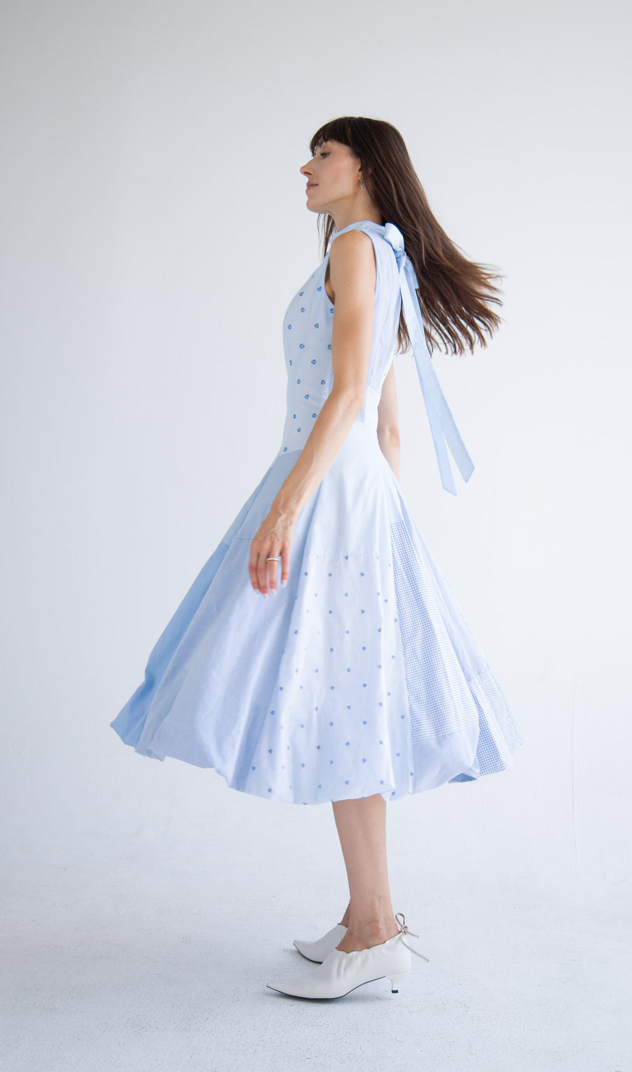 Bow Neck Bubble Dress in Blue