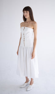 Long Button Detail Bubble Dress in White