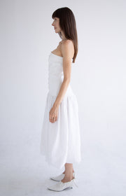 Long Button Detail Bubble Dress in White