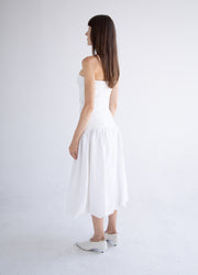 Long Button Detail Bubble Dress in White