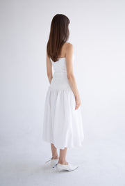 Long Button Detail Bubble Dress in White