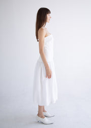 Long Button Detail Bubble Dress in White