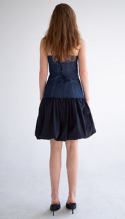 Short Button Detail Bubble Dress in Denim