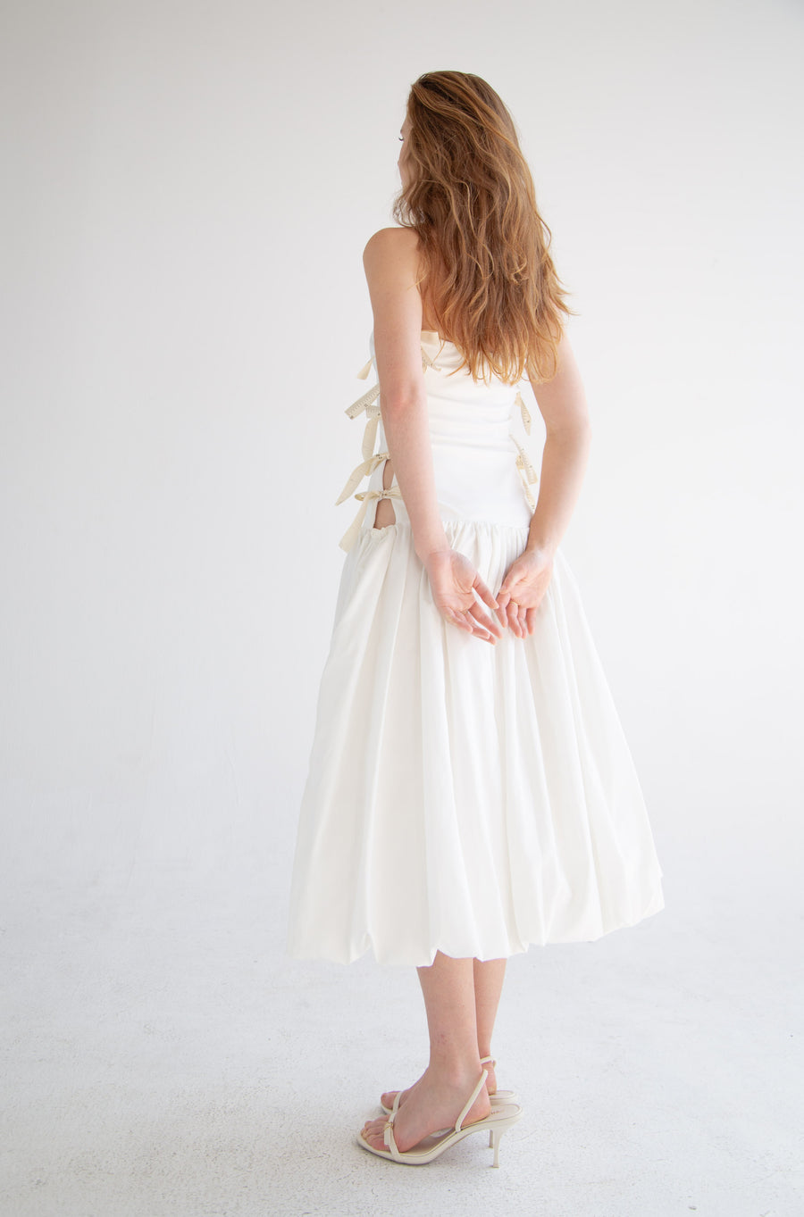 Side Bow Cut Out Dress in White