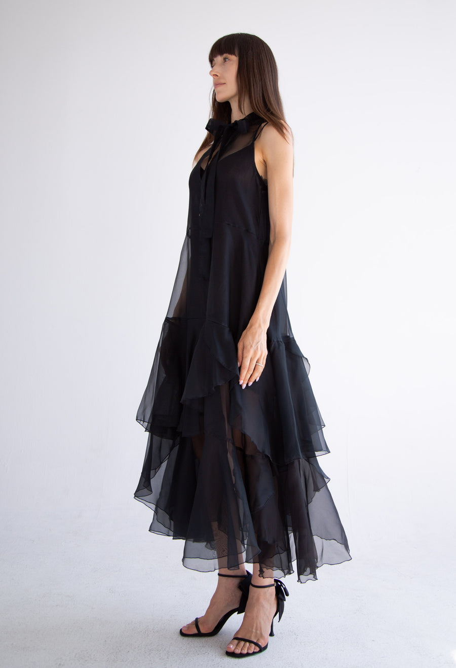 Silk Layered Maxi Dress in Black