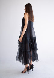 Silk Layered Maxi Dress in Black