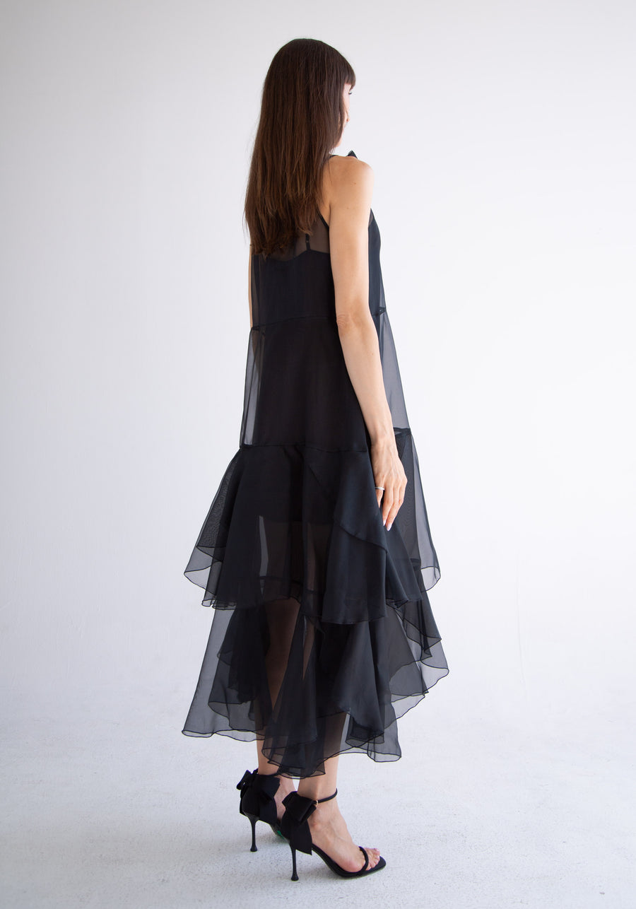 Silk Layered Maxi Dress in Black