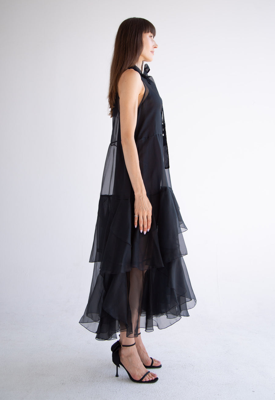 Silk Layered Maxi Dress in Black