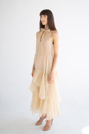 Silk Layered Maxi Dress in Beige