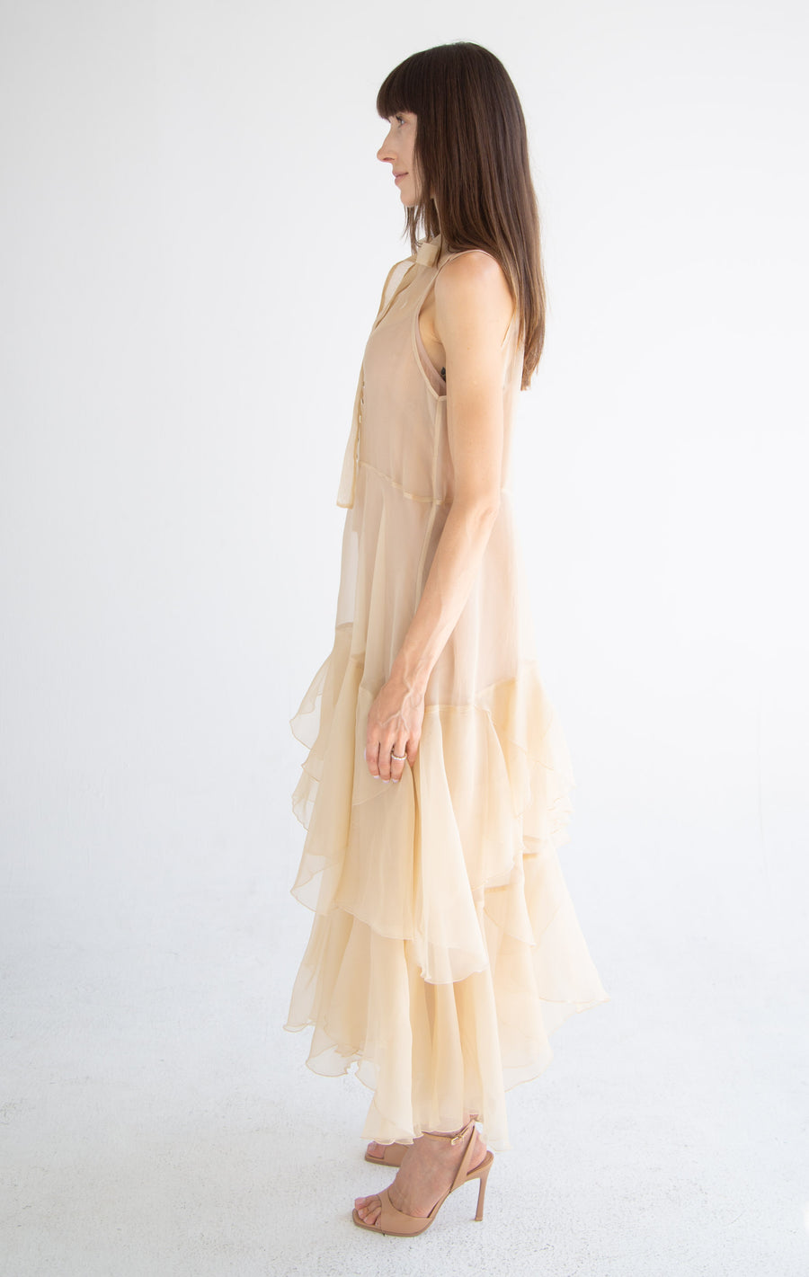 Silk Layered Maxi Dress in Beige