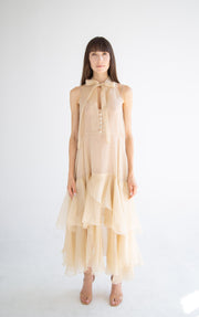 Silk Layered Maxi Dress in Beige